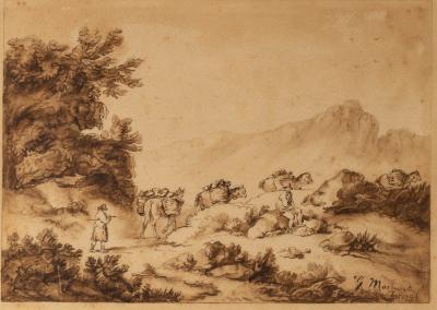 Appraisal: Attributed to George Morland Wagon and Pack Mules bears signature