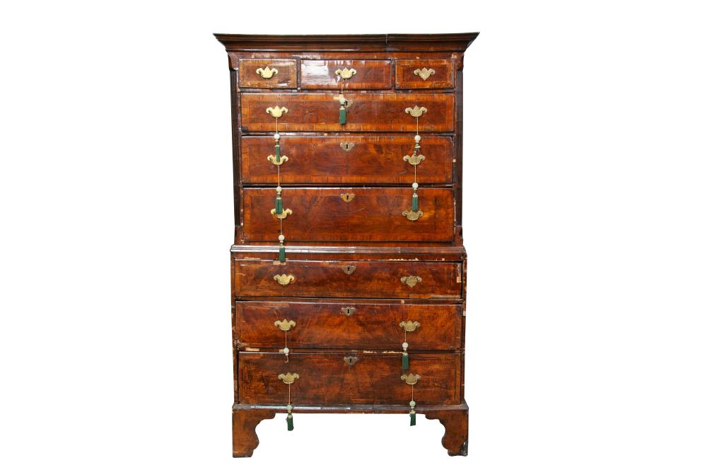 Appraisal: GEORGIAN MAHOGANY AND BURLWOOD CHEST ON CHESTCondition loss of veneer