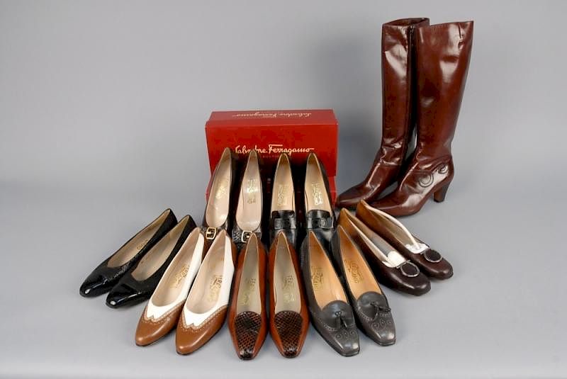 Appraisal: SEVEN PAIR LADIES FERRAGAMO SHOES All low heeled or flats