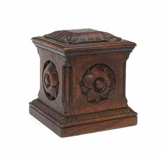 Appraisal: A Carved Oak Tobacco Box of square form with a