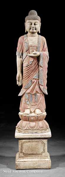 Appraisal: An Antique Carved Stone and Polychrome Painted Figure of a