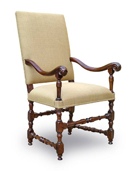 Appraisal: A Louis XIV walnut fauteuil late th century The high