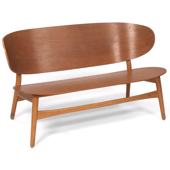 Appraisal: Hans Wegner shell settee by Fritz Hansen Denmark molded teak