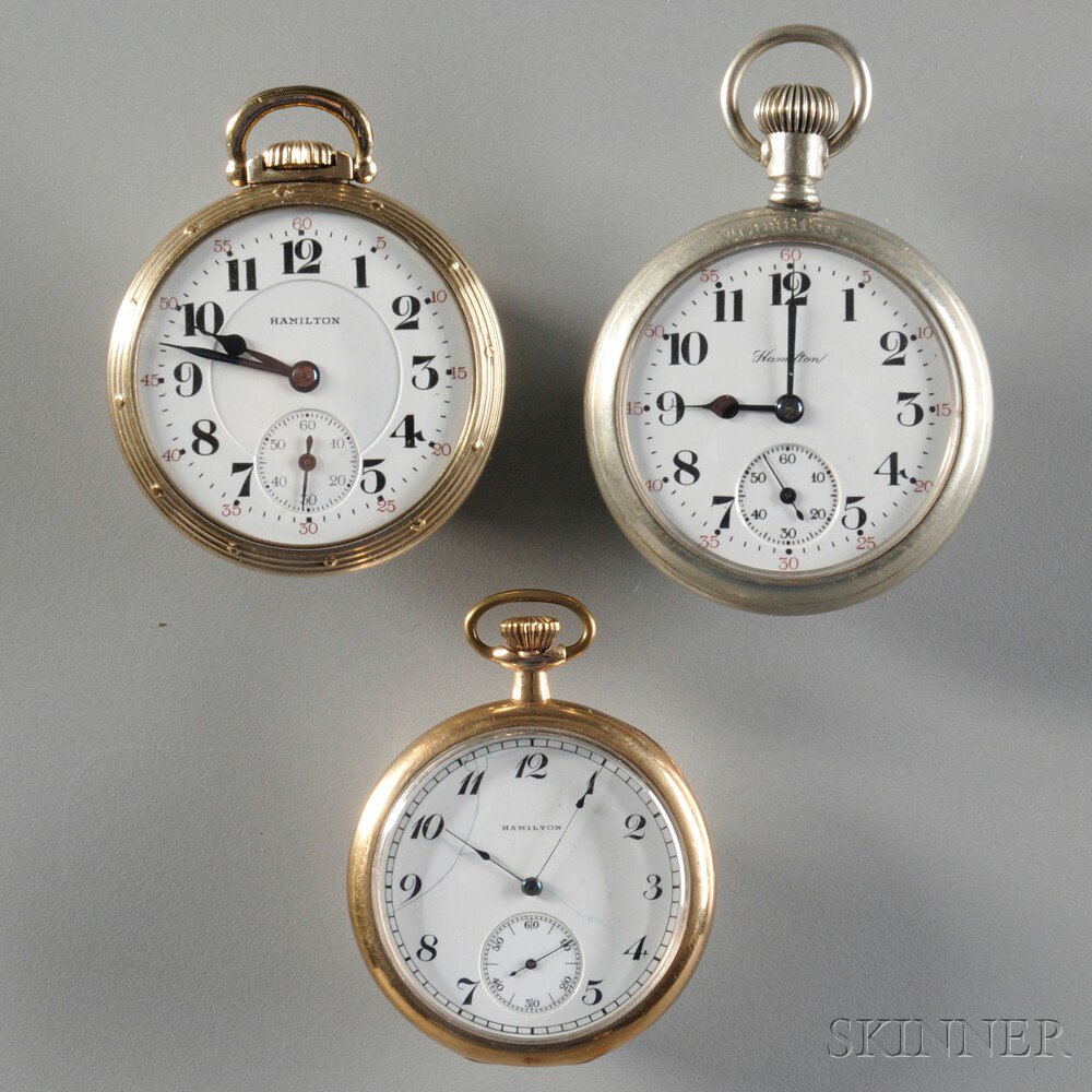 Appraisal: Three Hamilton Open Face Pocket Watches Lancaster Pennsylvania a -jewel