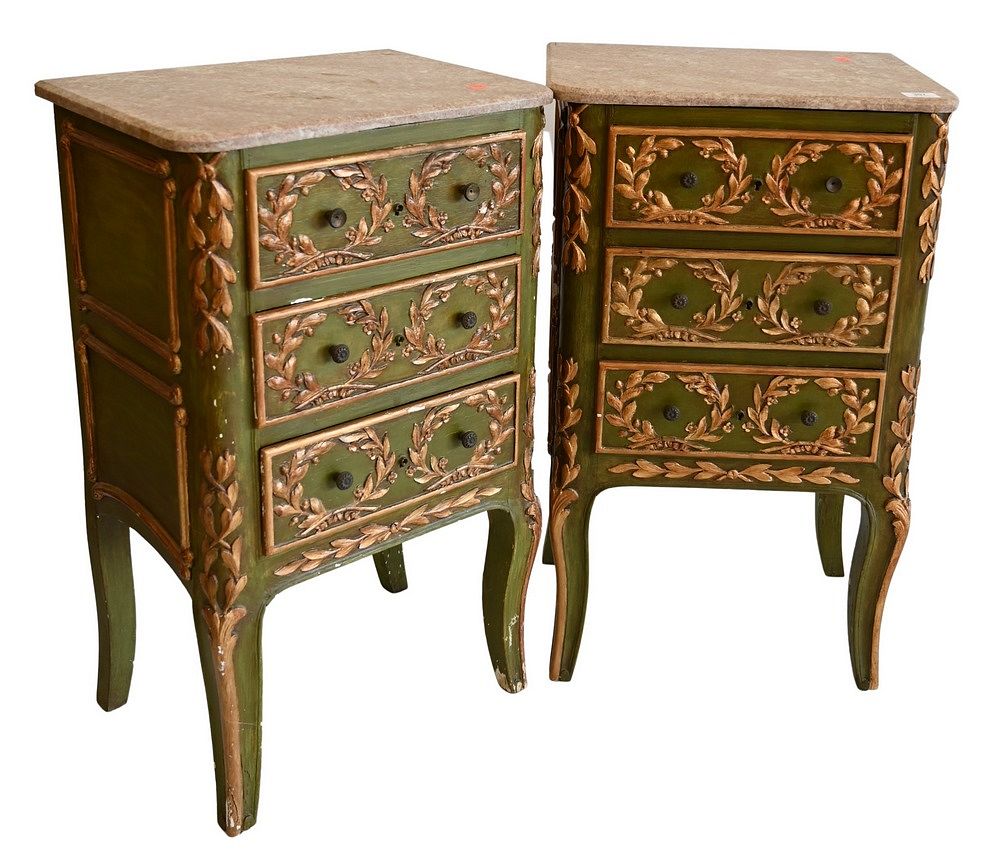 Appraisal: Pair of Louis XV Style Nightstands in green paint having