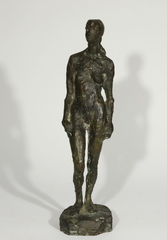 Appraisal: SWISS BRUTALIST BRONZE FEMALE NUDE SCULPTURE Switzerland th CenturyDepicts a