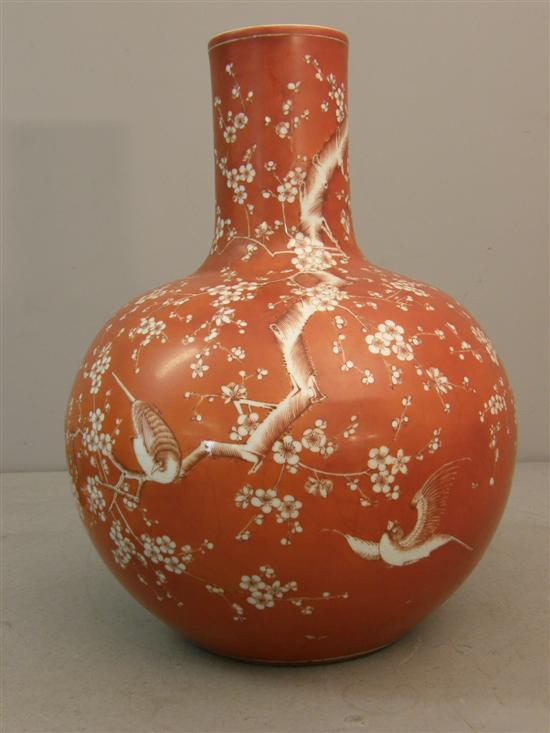 Appraisal: Twentieth century Chinese bottle vase decorated with Prunus and birds