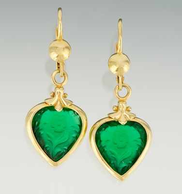 Appraisal: An Italian k Gold and Glass Earrings k yellow gold