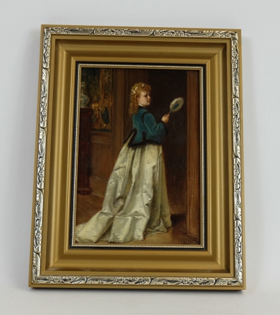 Appraisal: Ladislaus Bakalowicz oil on wood panel of lady in dress