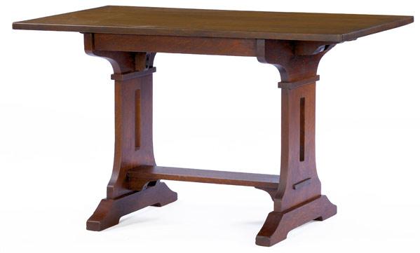 Appraisal: LIMBERT Trestle library table with cut-out sides Added corbels Branded