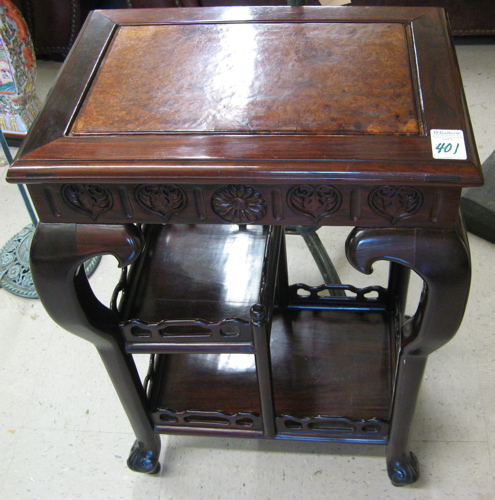 Appraisal: CHINESE ROSEWOOD AND BURL WALNUT LAMP TABLE the rectangular burl