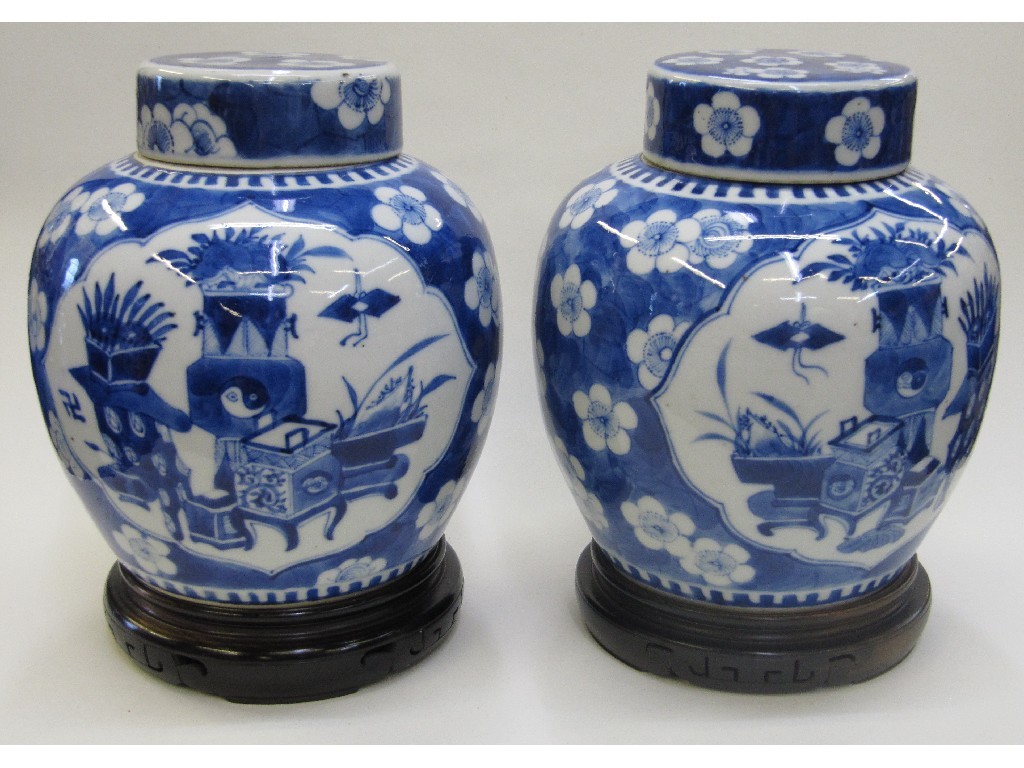 Appraisal: Pair of Chinese blue and white pottery ginger jars with