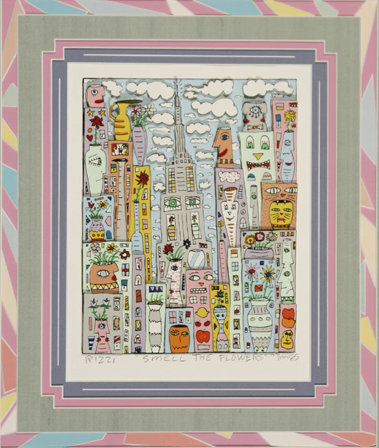 Appraisal: James Rizzi American b Smell The Flowers -D serigraph in