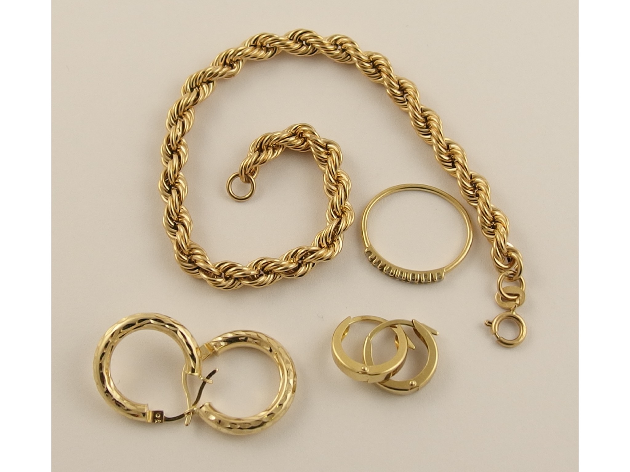 Appraisal: A ct rope chain bracelet a ct diamond ring and