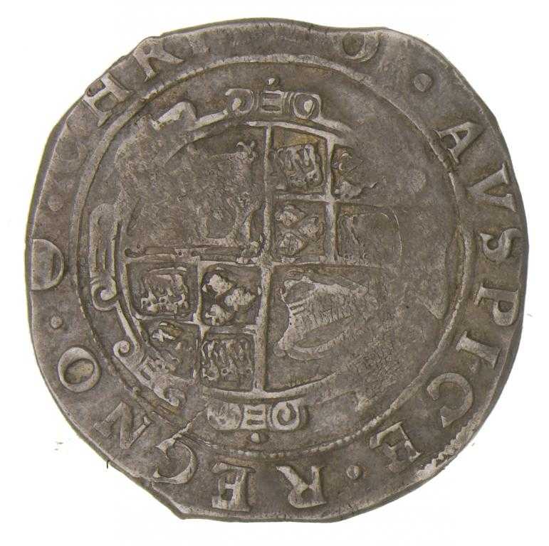 Appraisal: CHARLES I HALFCROWN - mm triangle in circle g VG-F