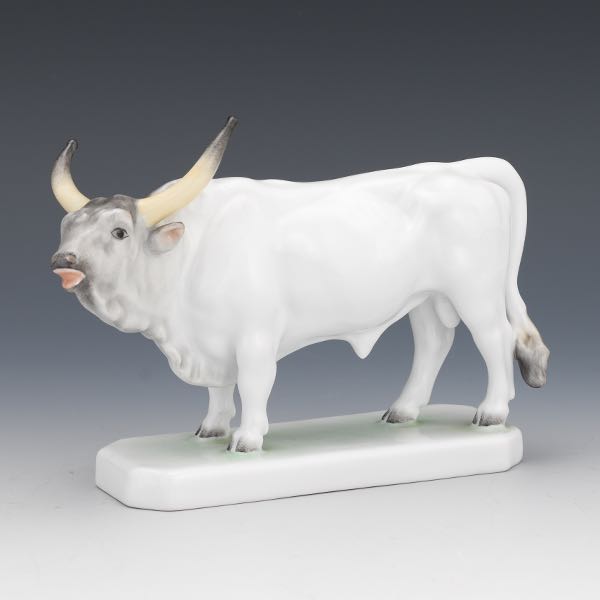 Appraisal: HEREND PORCELAIN OX x x White and grey glazed porcelain