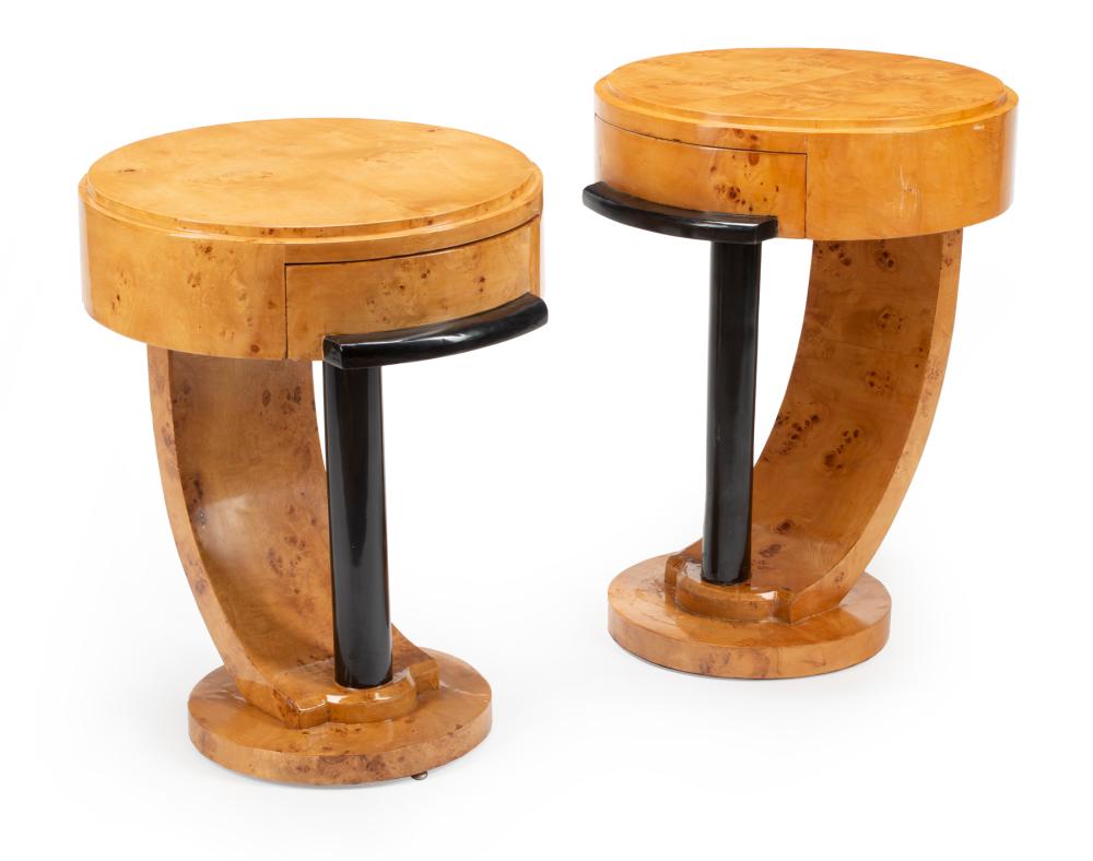 Appraisal: Pair of Art Deco-Style Parcel Ebonized Tables stepped top single