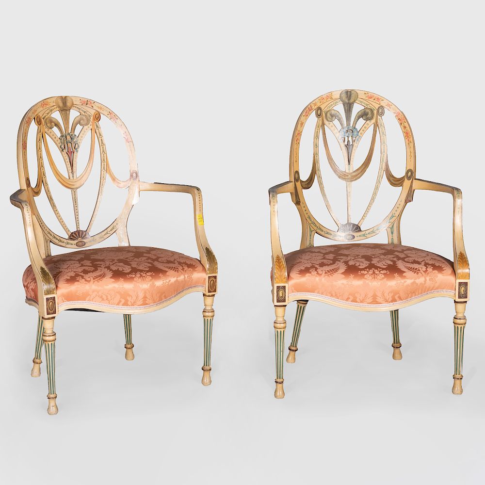 Appraisal: Pair of George III Style Painted Armchairs Each upholstered in