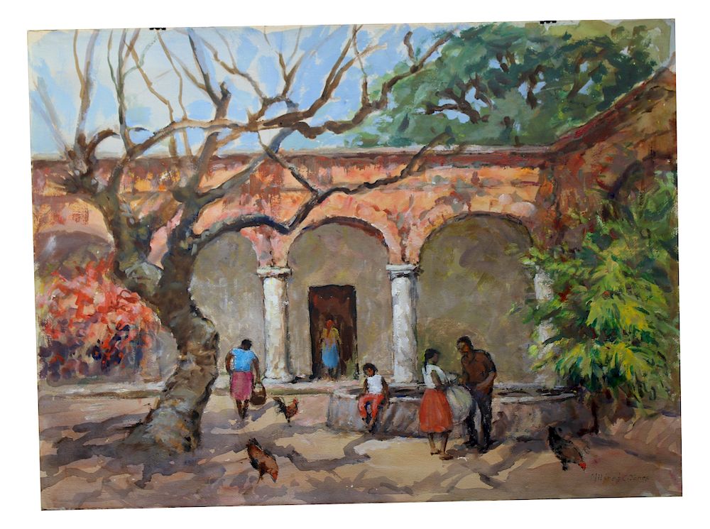 Appraisal: Mildred Jones - Mildred Jones Massachusetts - Courtyard Scene with