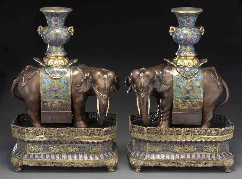 Appraisal: Pr Chinese Qing style cloisonne elephant incenseburners having three parts