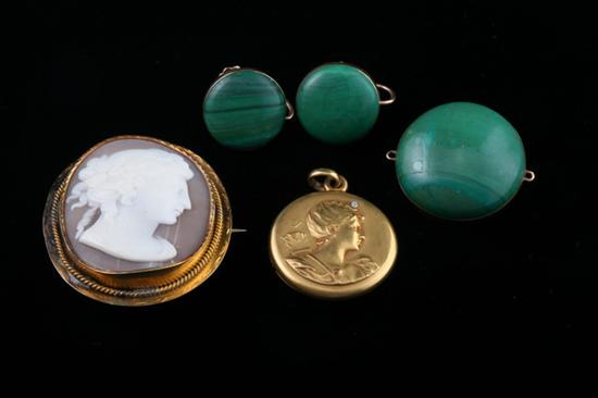 Appraisal: FIVE PIECES VICTORIAN JEWELRY Yellow gold framed carved shell cameo