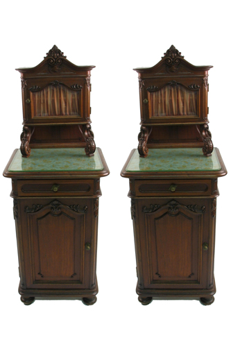 Appraisal: A FINE PAIR OF LOUIS XVI STYLE WALNUT CABINET NIGHTSTANDS