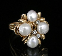 Appraisal: Ladies' Pearl Diamond Cocktail Ring An attractive k yellow gold