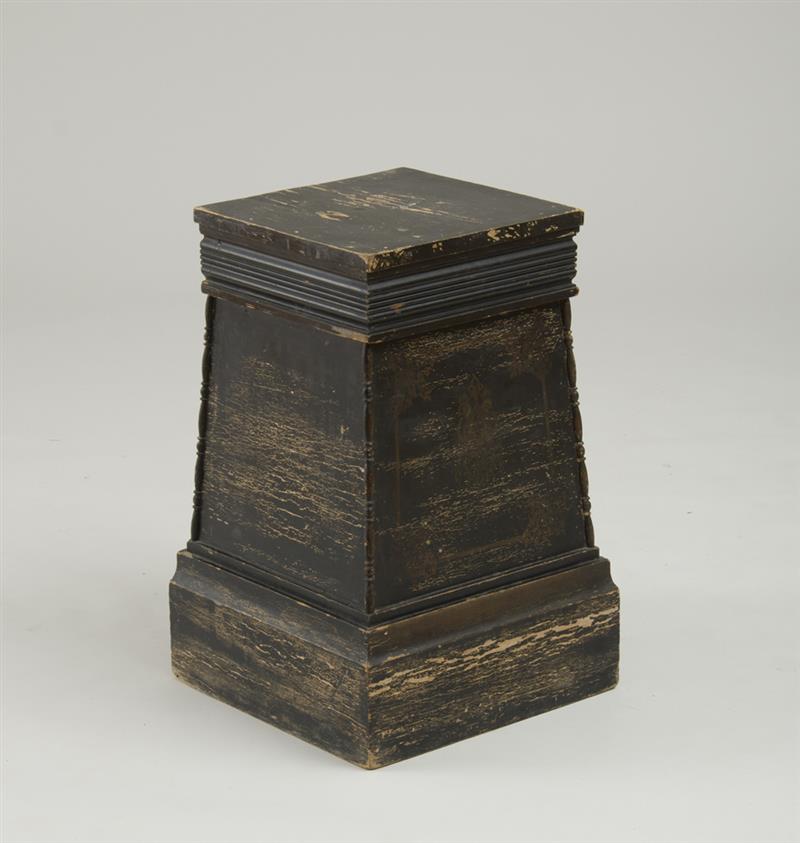 Appraisal: Continental Ebonized and Stenciled Pedestal The square top above a