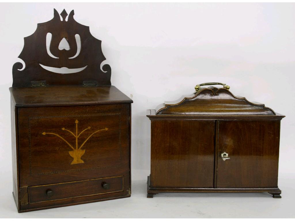 Appraisal: Early th century mahogany wall candle box with raised foliate