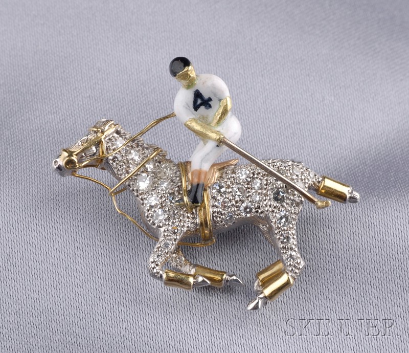 Appraisal: Diamond and Enamel No Polo Player Pin the enamel defense