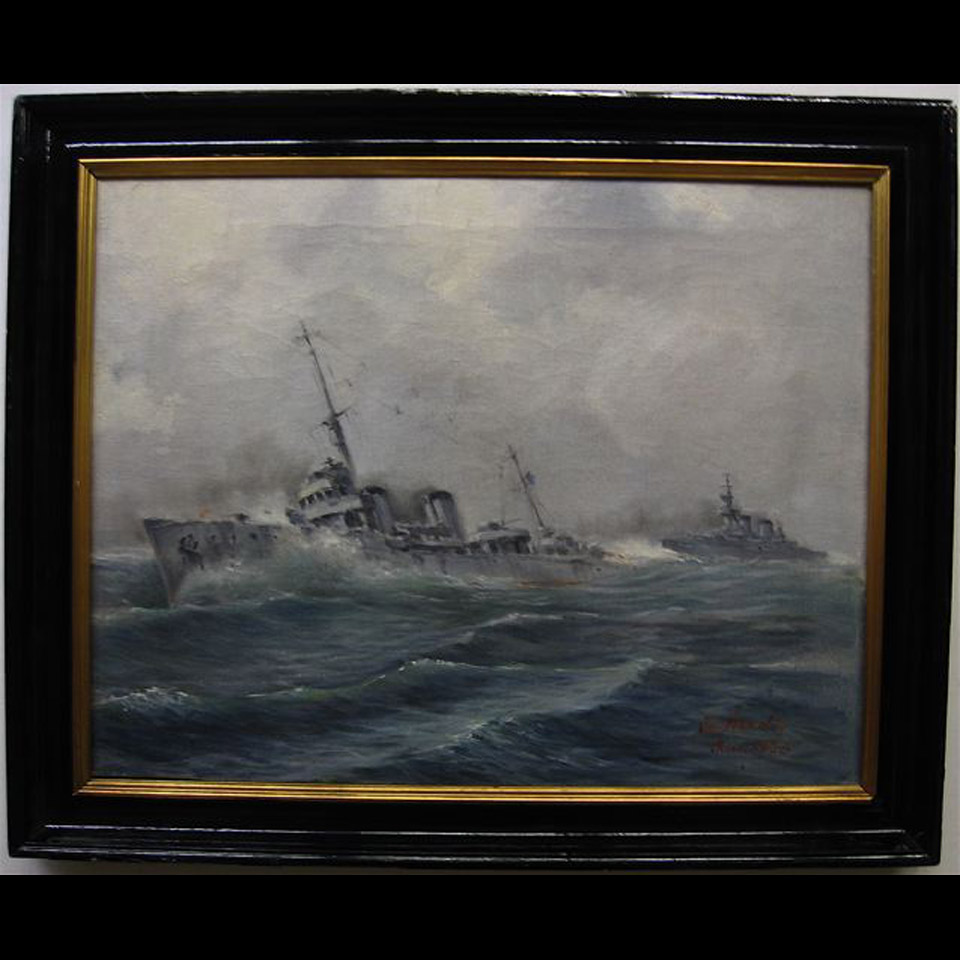 Appraisal: WARSHIPS G LURDY DANISH OIL ON CANVAS DATED JAN Height