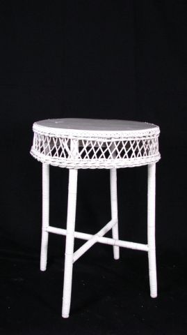 Appraisal: White painted wicker lamp table with wood top high and