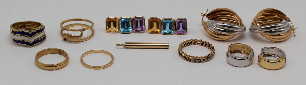 Appraisal: JEWELRY Assorted Gold Jewelry Grouping Includes a pair of signed