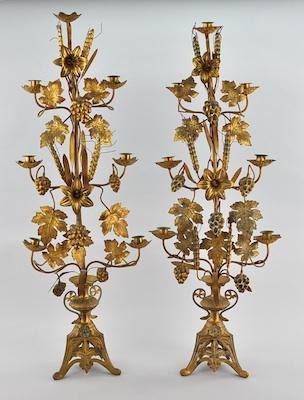 Appraisal: A Gilt Metal Candelabra Set Open tripod base with flower