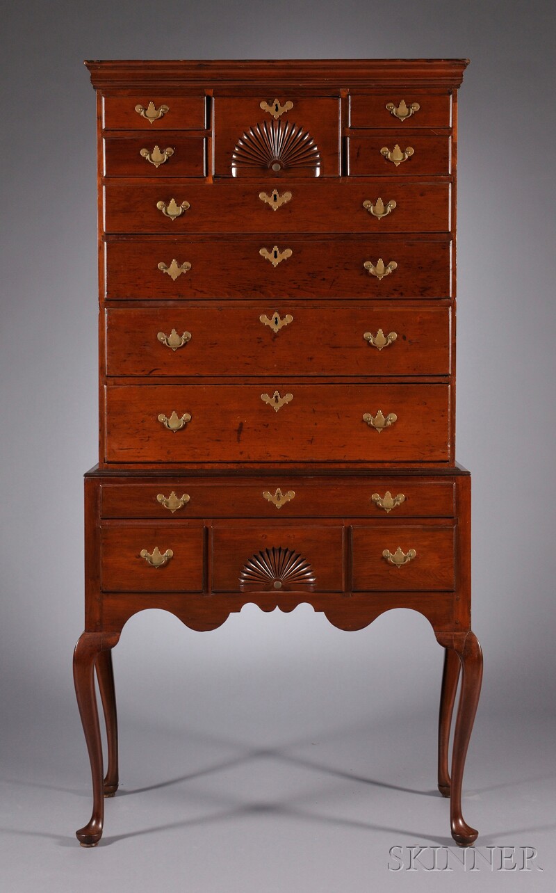 Appraisal: Queen Anne Fan-carved Cherry High Chest of Drawers probably Windsor