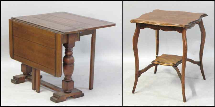 Appraisal: ENGLISH OAK DROP LEAF TABLE Together with an English mahogany