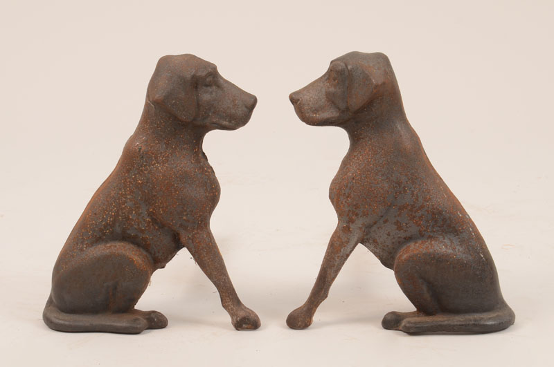 Appraisal: Pair of Cast-Iron Seated Hound Andirons x x in Property