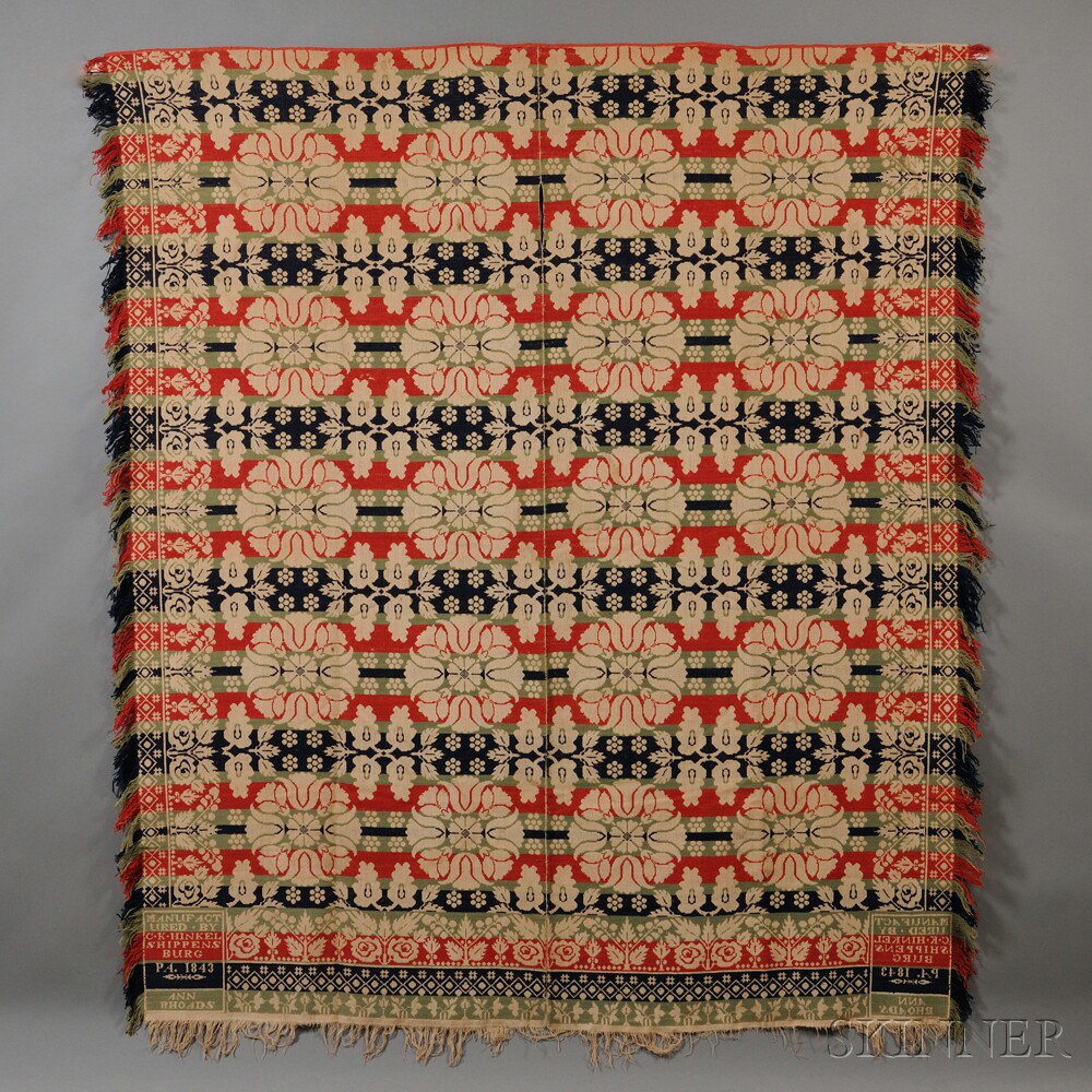 Appraisal: Three-color Woven Wool and Cotton Beiderwand Coverlet MANUFACTURED BY C