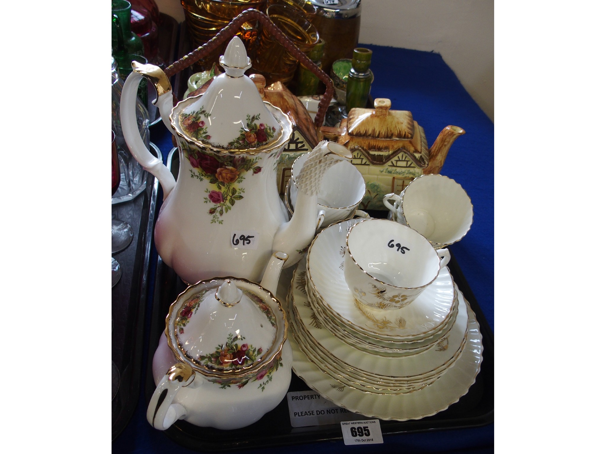 Appraisal: Tray comprising Royal Albert Old Country Roses coffee pot and