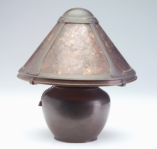 Appraisal: DIRK VAN ERP Hammered copper and mica Bean Pot boudoir