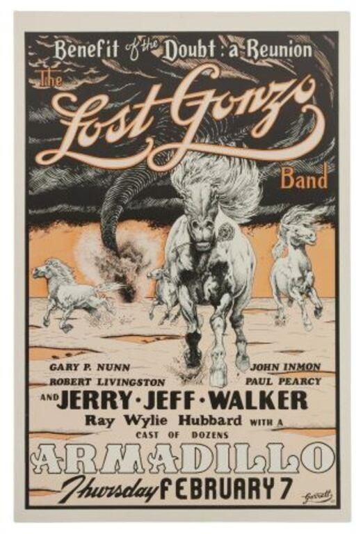 Appraisal: Armadillo World Headquarters The Lost Gonzo Band concert poster featuring