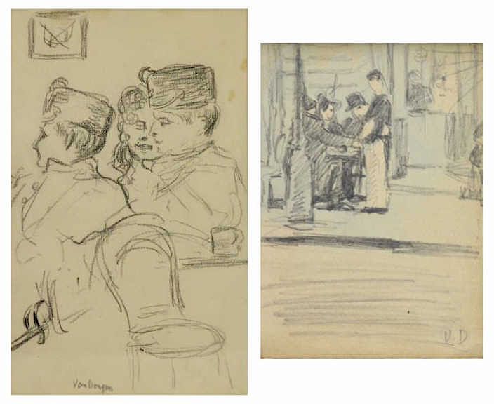 Appraisal: VAN DONGEN Kees Two Figure Drawings on Paper Three figures