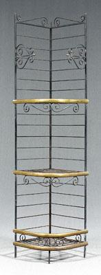 Appraisal: Brass and iron corner baker's rack narrow size three open