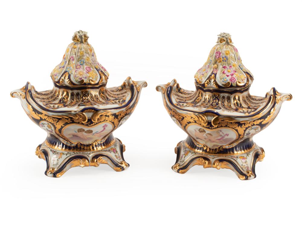 Appraisal: Pair of Sevres-Style Polychrome and Gilt Porcelain Covered Potpourris marked