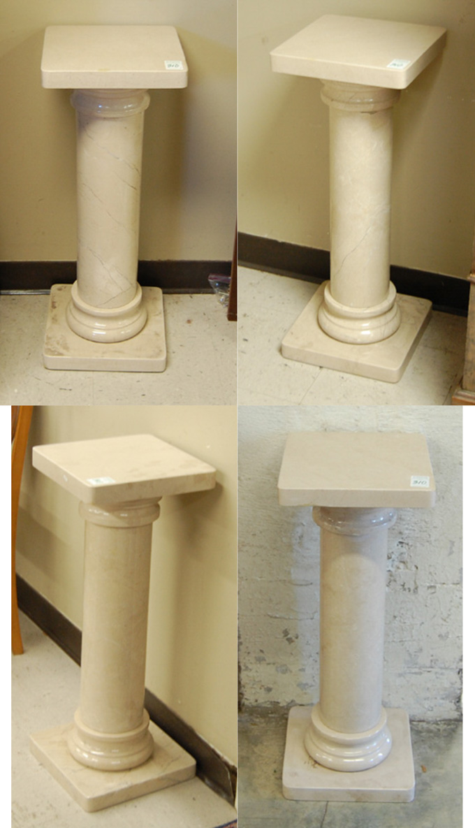 Appraisal: A SET OF FOUR TRAVERTINO OSSO MARBLE PEDESTALS each having