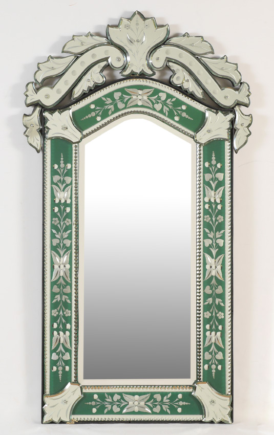 Appraisal: VENETIAN GLASS STYLE WALL MIRROR Contemporary mirror stylized foliate crest