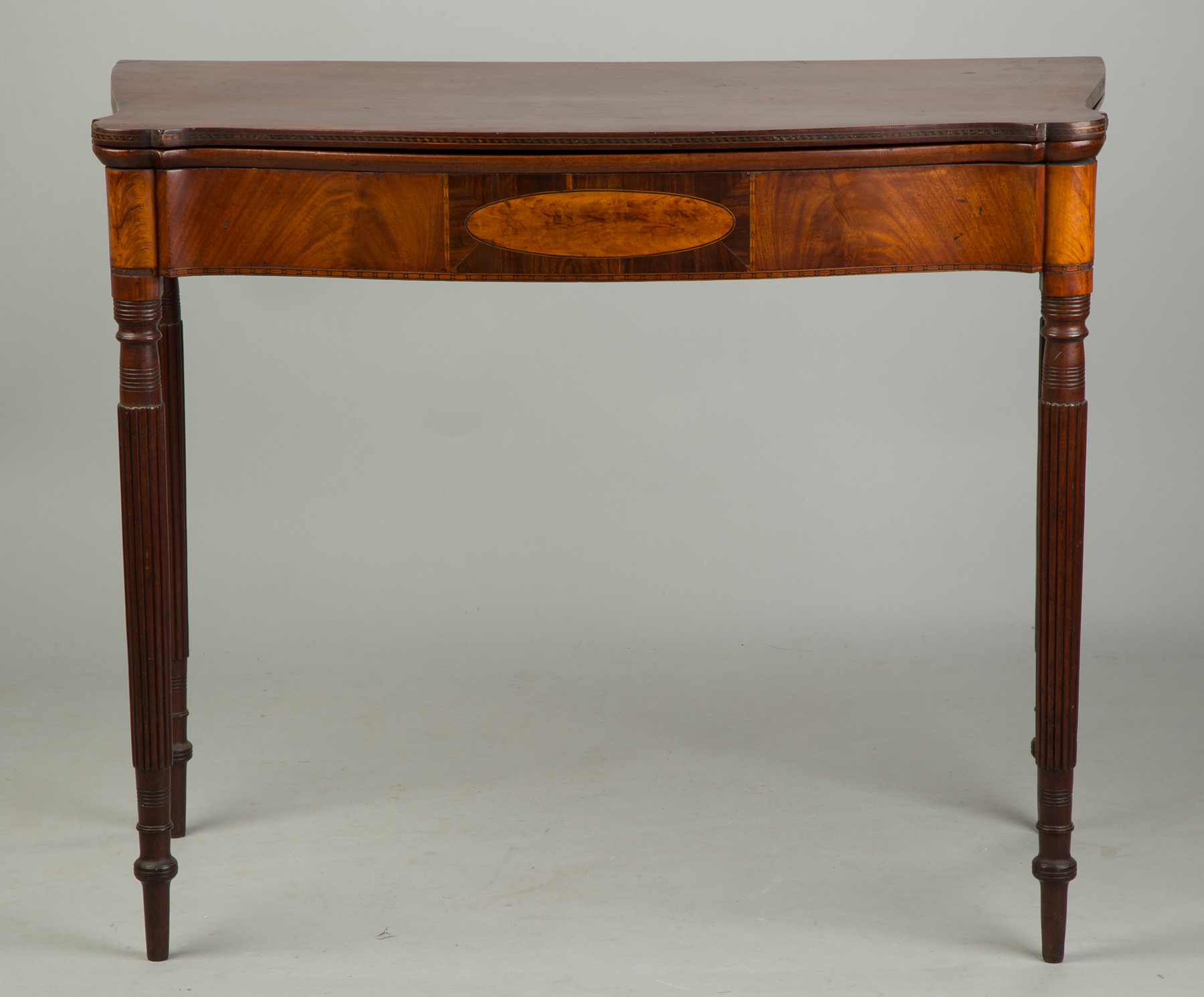 Appraisal: Massachusetts Sheraton Mahogany Card Table C Satinwood inlay serpentine front