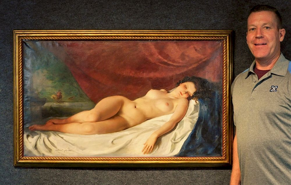 Appraisal: Maria Szantho Reclining Nude Portrait Painting Maria Szantho Hungary -