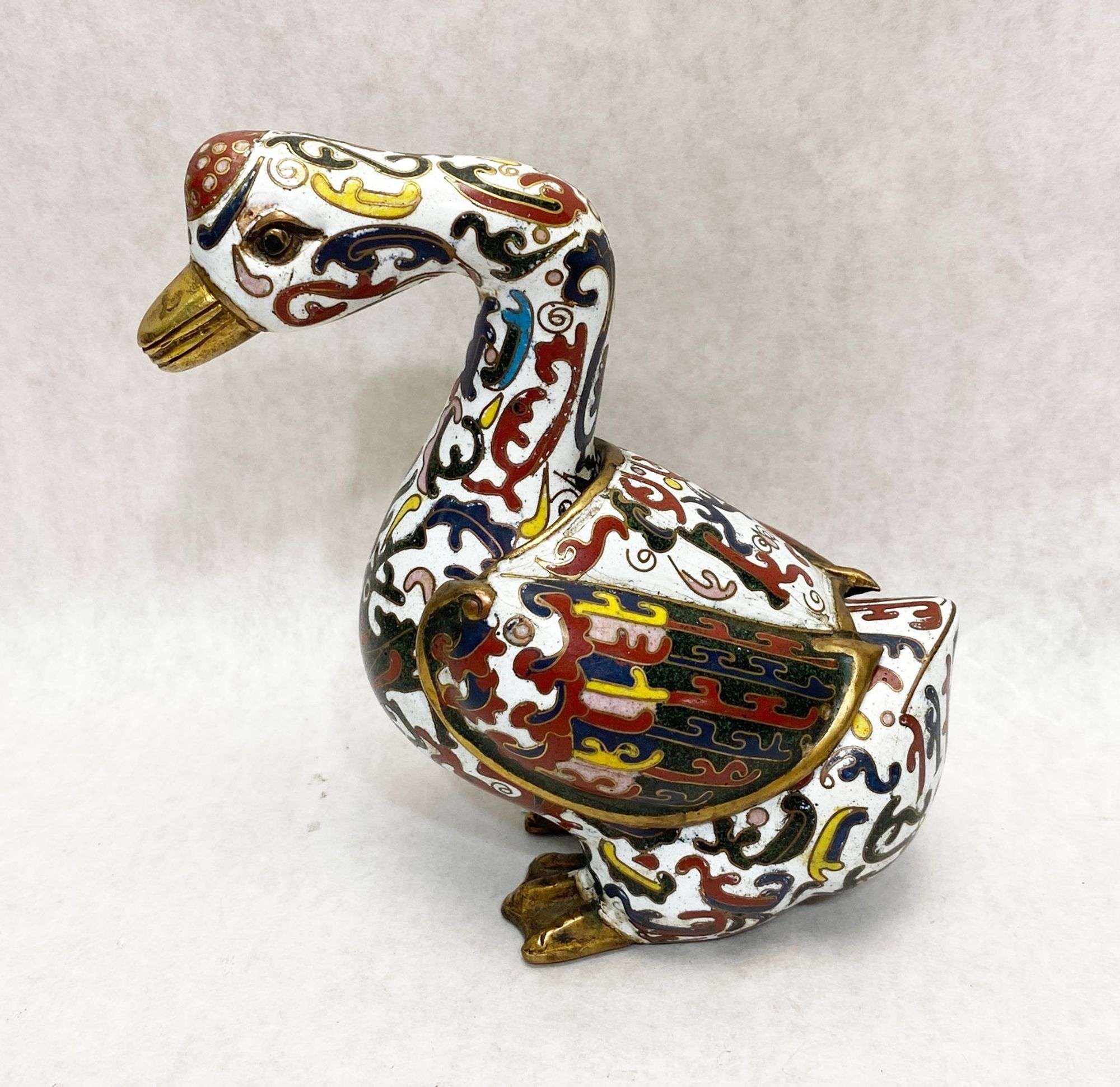 Appraisal: Chinese Cloisonne Figural Goose Jar tall Condition Good no noticeable