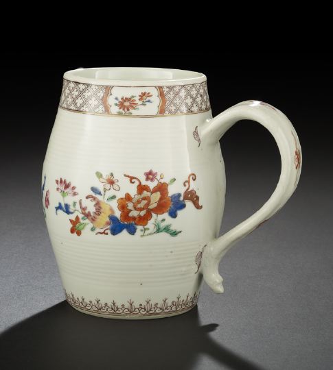 Appraisal: Chinese Export Porcelain Floral-Enameled Ale Tankard first quarter th century